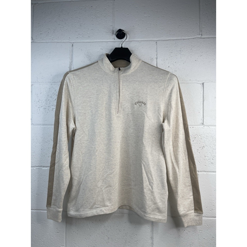 Callaway Beige Tan 1/4 Zip Pullover Sweatshirt‎ Mock Neck Logo Men's Size Small